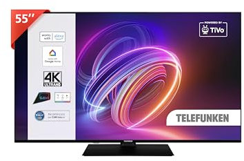 TELEFUNKEN 2025 Smart TV 55 Ultra HD TE55750B46I2PZ, TiVo TV LED 55 Pollici, Compatibile con Alexa e Google Assistant, DVB-I, Digitale DVB-T2, Dolby Vision, HDR10