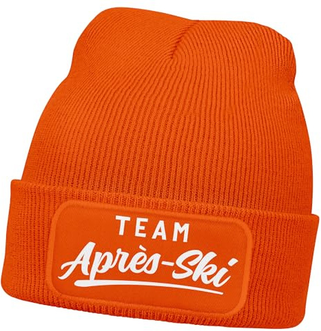 MoonWorks® Damen Beanie Patch Skifahren Strickmütze mit Spruch Team Après Ski Aufdruck Lustig Damenmütze