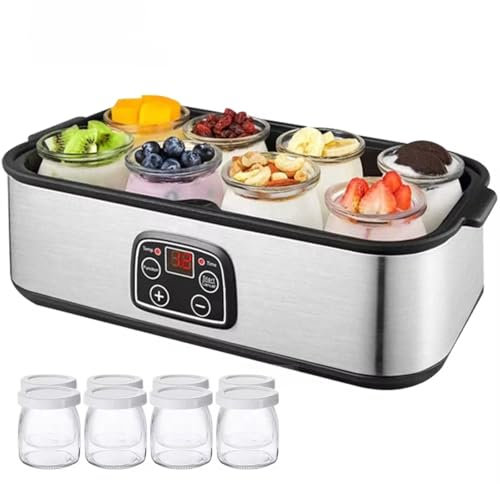 Electric Yogurt Maker,1400ML Automatic Yogurt Maker with 8 Jars, Constant Temperature Control,Display,180ml Glass Jars, Portable Yoghurt Machine for Home Organic Yogurt,Cheese Maker,Natto Maker