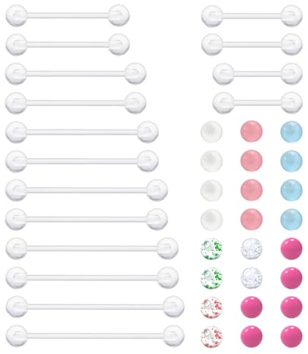 Dyknasz Plastic Nipple Rings for Surgery Clear Industrial Piercing Jewelry 14g Plastic Tongue Rings Long Bar Pregnancy Nipple Piercings for Women Bar Length 14/16/19/22/25/32/35/38mm