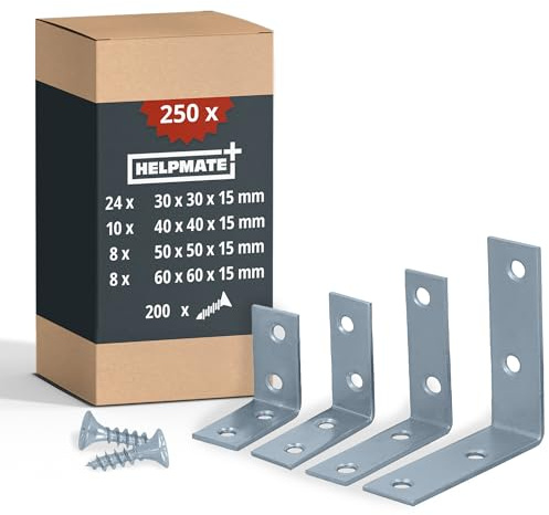 HELPMATE – Stuhlwinkel‑Set – 50 Winkel+200 Schrauben – galvanisch verzinkt | Verschiedene Winkelverbinder – korrosionsgeschützt, vorgebohrte Löcher, einfache Montage – inkl. Schrauben
