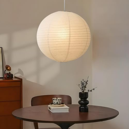 NOCHX Lámpara Colgante De Papel Pergamino Estilo Japonés Wabi-Sabi - Lámpara Esférica Plana De Hierro Para Salón, Dormitorio Y Estudio Minimalista(40cm)