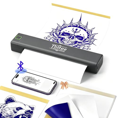 BORN4SHIP P84 Tattoo Printer, Tattoo Stencil Printer for Artists & Beginners, Thermal Machine Compatible with Phone, Tablet & PC, Bluetooth Printers Transfer Kits with 5 Pcs Tattoo Disposables