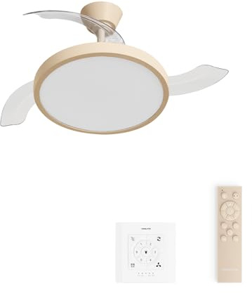 CREATE / WIND CLEAR STUDIO M/Ventilador de techo con luz arena con controlador de pared y mando / 40W, Temporizador, Ø 108 cm, aspas retráctiles, 3 temperaturas de luz, función verano-invierno