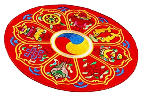Runde Buddhistische Klangschalenmatte aus Gewebe Rot mit Stickerei | Leicht und Tragbar, für Buddha Sound Bowl und Singing Bowl, Schlichtes Design mit Feiner Stickarbeit