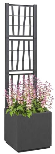 vidaXL Maceta para Jardín Antracita 36 x 36 x 140 cm Polipropileno, Maceta Moderna, Decorativa para Interiores y Exteriores, Caja de Flores y Enrejado para tu Patio