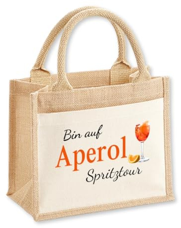 mamir home Aperol Spritz Tasche klein Bin auf Aperol Spritztour | Aperol Geschenk für Freundin | Geschenktasche JGA Gartenparty | Aperol als Geschenk verpacken | 26 x 22 x 14 cm (S)