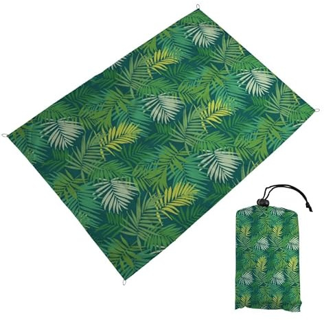 DOTBUY-SHOP Tapis de Plage Imperméable, Natte de Plage Anti Sable, Grand Impressions de Plantes Couverture Pique Nique pour Exterieur, Voyages, Camping, Picnic (Vert,100x140cm)