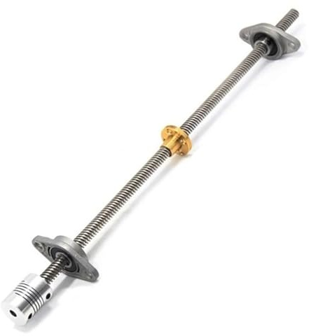 Piezas CNC de husillo de bolas, Paquete de 5 tornillos T8 SS de 8 mm, 100-500 mm, paso de 2 mm, tuerca de latón con 2 soportes de cojinete y acoplador.(1 Set Horizontal Kit,400mm)