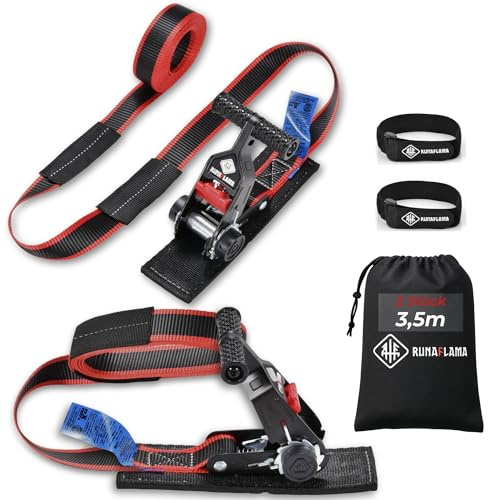 RUNAFLAMA - Cinghie a Cricchetto per Portapacchi, Portabici e Box da Tetto Auto, Fasce a cricchetto per Tavole Surf e Paddle, Resistenza 1600 kg per Cinghia, Protezione antigraffio, 2 Pezzi 3,5 m Nero