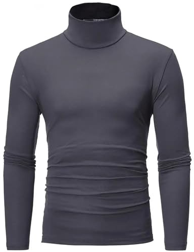 Polotröja för män långärmad pullover termiska underkläder för formella möten vardagliga fester sammankomster kläder tröjor, Mörkgrått, XL