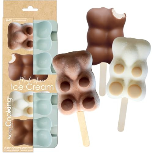 ScrapCooking - Moule Silicone 4 Glaces Oursons - Pour Esquimaux, Sorbets, Glaces à l’Eau - Popsicles sur Bâtons - Nounours Animaux - Pâtisserie - 6770