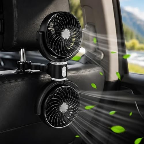 Ventilatore per auto, ventilatore per sedile posteriore, ventilatore a doppia testa, per auto, controllo del vento a tre livelli, ventilatore USB, per interni del veicolo