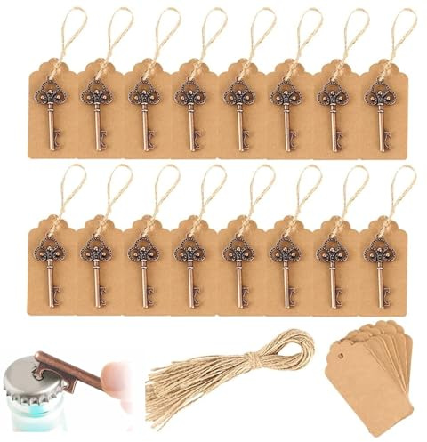 AZIDWERYQ Apribottiglie chiave da 50 pezzi, chiave scheletro vintage con carte di etichetta di scorta e corda per appendere, bomboniere per feste, apribottiglie a catena per ospiti
