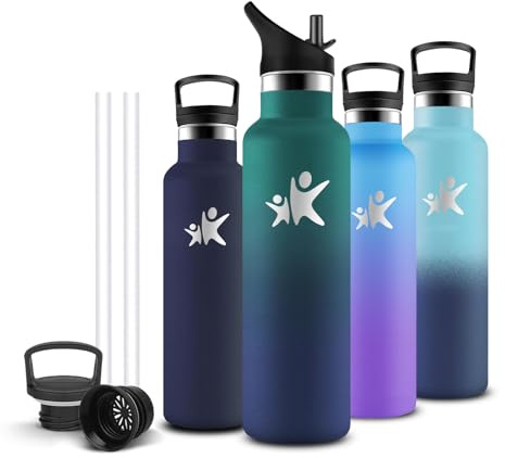 Botella Agua Acero Inoxidable- 0.75 litro- Botella Agua- A Prueba de Fugas- Cantimplora con Pajita- Cantimplora Gym- Mantiene 24H Frio/12H Calor, para Cámping, Gimnasio, Gym, Deportes