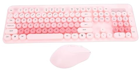 LICAEVEY Wireless Cute Keyboard and Mouse Combo, 104 Keys Typewriter Style Retro Round Keycaps Keyboard Silent Mouse Set for PC Laptop Desktop (Pink)