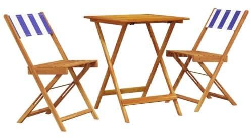 Qnhdfrt 3-TLG. Bistro-Set aus Akazienholz, Gartenmöbel Set mit 1 Tisch 60x60 cm und 2 klappbaren Stühlen, Balkonmöbel Set in Blau und Weiß, platzsparend für Terrasse und Garten