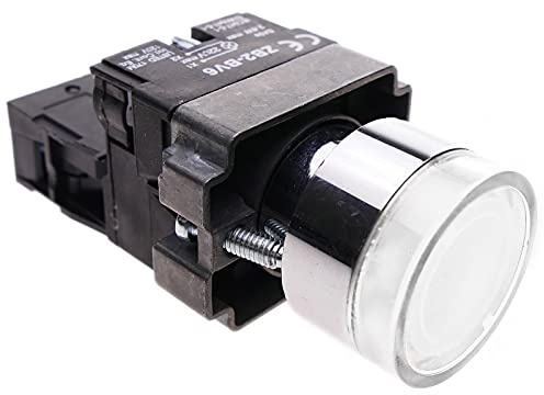 BeMatik - Pulsador momentáneo 22mm 1NC 400V 10A normal cerrado con luz LED blanco