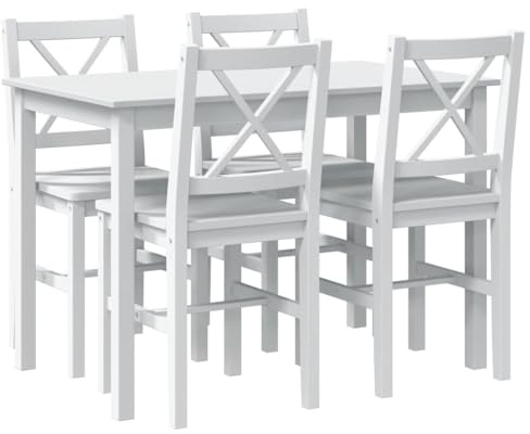 vidaXL Juego de Salón Comedor Madera Blanco Conjunto de Mesa y Cuatro Sillas