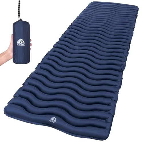 Unigear Camping Isomatte, uppblåsbar luftmadrass camping, sovmatta för utomhus, fuktbeständig, vattentät och halksäker, MULTI-WAY (mörkblå)