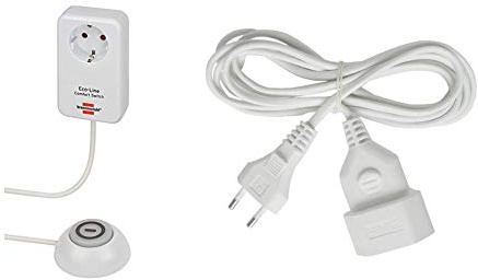 Brennenstuhl Eco Line Comfort Switch Adapter EL CSA 1 (Steckdose mit beleuchtetem Hand-/Fußschalter, mit Kinderschutz, 1,5m Kabel) & Kunstoff-Verlängerungskabel (für den Innenbereich, 3m Kabel) weiß
