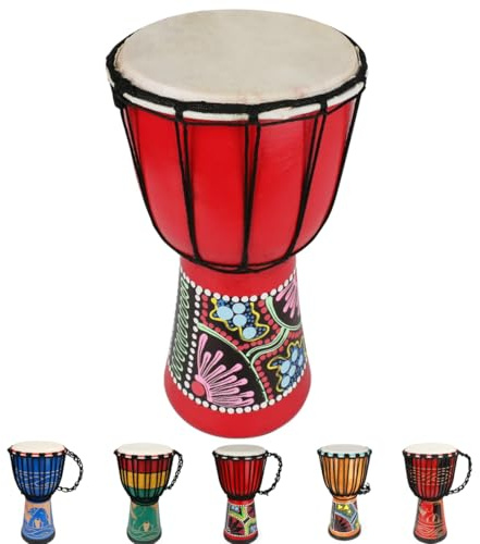 MUINS Djembe drum,6'' x 12'' African Hand Drum Carved Mahogany African Drums with Goatskin Drumhead for Kids and Adults Beginners (Red, 6 inch)