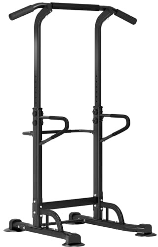 SogesPower Stazione di Allenamento Power Tower Dip Station Barra di Trazione per Home Gym Telaio Rinforzato con Altezza Regolabile