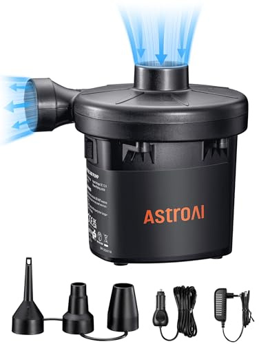 AstroAI AC/DC Elektrische Luftpumpe 2 in 1 Elektropumpe für Luftmatratze Tragbare Inflator-Deflatorpumpen mit 3 Düsen für Kissen Luftbetten Schwimmring Pool Spielzeugfloß für zu Hause und Auto