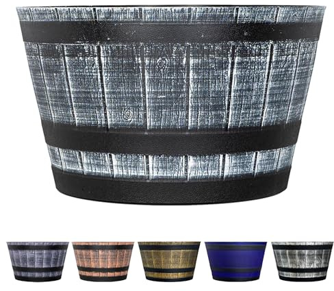 SG Traders 40cm Large Round Barrel Tub Planter, Indoor Planter With Drainage Holes, Outdoor Garden Plant Pot Flower Pots Planters Patio Perfect For Growing Herbs, Flowers, Vegetables Barrel Planters