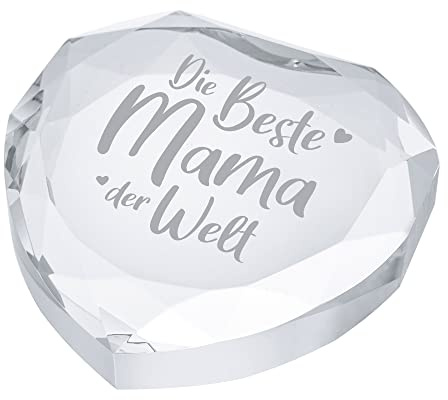 Glas Kristall mit Gravur, Deko Herz Diamant für die beste Mama, Muttertagsgeschenk, Gravierte Diamanten Tischdeko, Geburtstagsgeschenk für Mütter, Briefbeschwerer aus Glas, Geschenk-Ideen für Frauen
