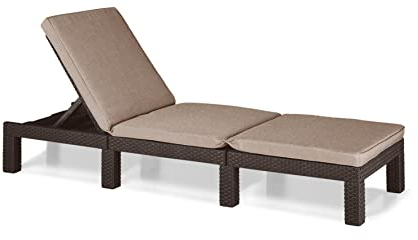 Keter Allibert by Daytona Deluxe-Gartenliege für den Außenbereich, Braun mit taupefarbenem Kissen