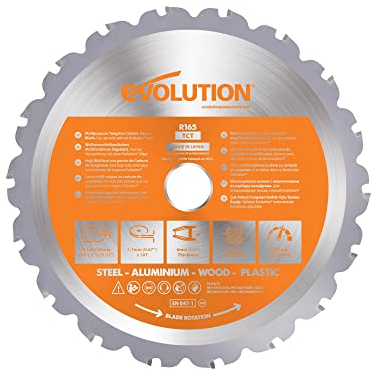 Evolution Power Tools R165TCT-18CS (Rage) Multi-Material TCT Blade Cuts Wood, Metal and Plastic, 165 mm