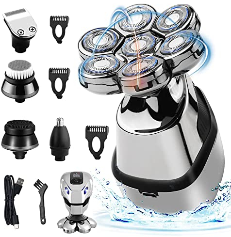 Xnuoyo Glatzen Rasierer,Wasserdicht Bald Shaver,7D Kopfrasierer,Mit Rotierende 7D-Scherköpfe Wasserdicht Head Shaver Für Nass-Und Trockenrasur,Bart Nasenhaar Trimmer