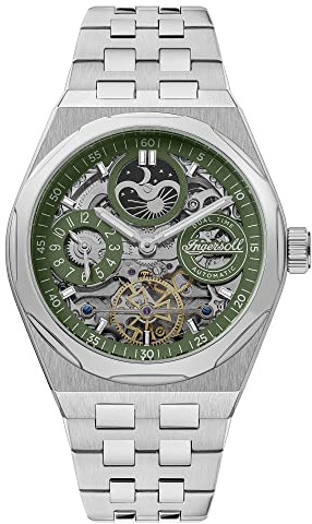 Ingersoll 1892 The Broadway Herren-Automatikuhr, 43 mm, mit skelettiertem Zifferblatt und Edelstahlarmband