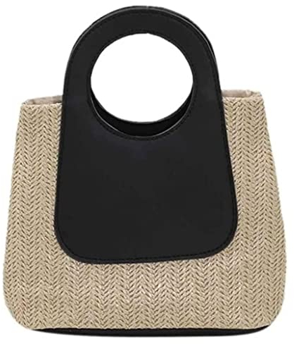 INKTUS Stroh Sommer Strandtasche Korb Handtaschen Sommer Handgemachte Gewebte Strandtasche Urlaub Umhängetaschen Frauen Dame Böhmische Geflochten Tasche