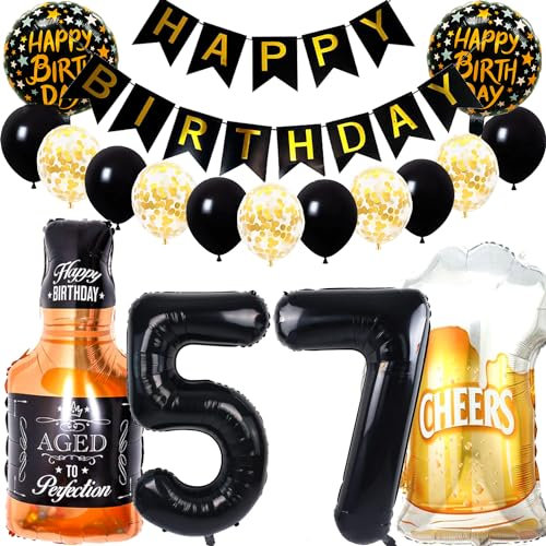 Dalettu Geburtstagsdeko 57 Jahre Mann Frau, Luftballon 57. Geburtstag Deko Männer, Folienballon Whiskey Bierglas Deko, Helium Ballon Weinflasche Bier für 57. Geburtstag Manner Party Dekoration