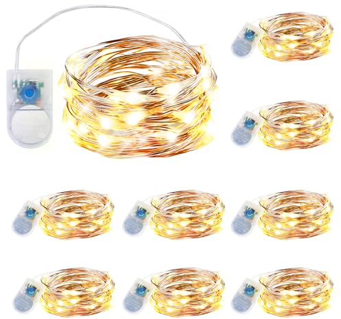 innolife Aufgerüstet 9er-Pack Lichterkette mit Timer, Batterie Kupferdraht Lichterkette 2M 20 LEDs lichterkette Weihnachten Batteriebetrieben Wasserdichte Lichter innen und Außen Deko, Warmweiß
