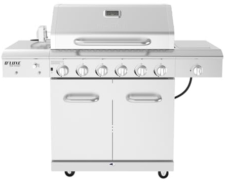 Nexgrill Deluxe 6-Burner Propane Gas Grill with Ceramic Searing Side Burner, Stainless Steel Frame, Rotisserie Kit, 60,000 BTUs Output, BBQ Grill Perfect for Outdoor Gatherings - 720-0896X