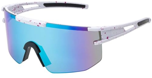 BEZLIT Sport Sonnenbrille Herren Damen Weiß Sprenkel – UV400 verspiegelte Fahrradbrille, Laufbrille, Skibrille – große Shield Sportbrille