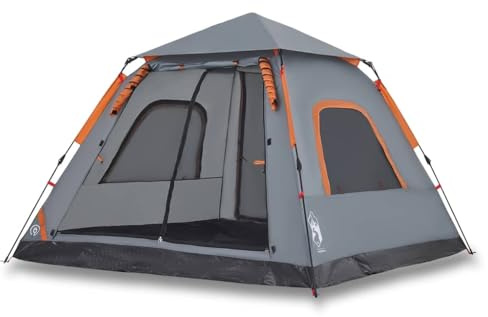 vidaXL Kupoltält 5 personer grå och orange snabbrest, tält, campingskydd, trädgårdsskjul, trädgårdstält, utomhusskydd, lättviktstält, vattentätt tält