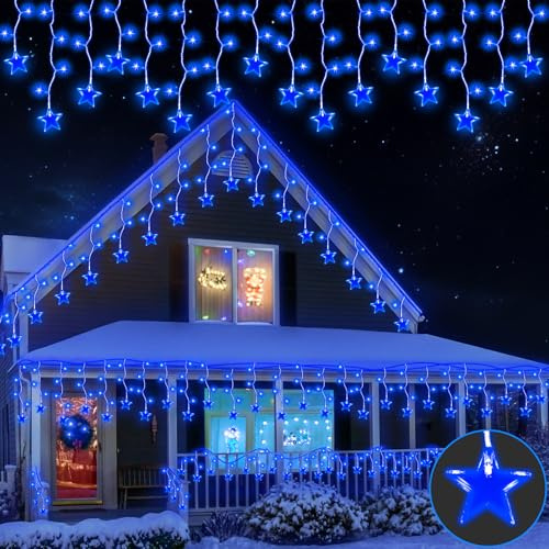 SVYHUOK Sterne Lichterkette Außen LED Weihnachten Lichtervorhang, Lichterketten Vorhang 8 Modi, Weihnachtsbeleuchtung Wasserdicht für Garten, Balkon, Fenster, Dachrinne, Haus, Geländer