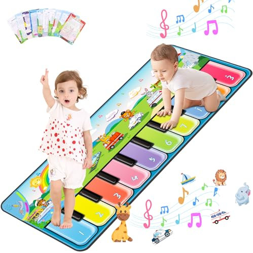 FUCEORUY Piano Mat Musical Toys for Toddlers 1-3, Floor Piano Playmat with 7 Animal, 7 Transportation Sound & 10 Built-in Music, 1 2 3 Year Old Boys Girls Birthday Gifts Present Early Education Toys