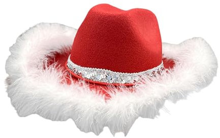 rockible Roter Cowgirlhut, Cowboyhut für Kostüme, Halloween-Konzerte, Dicke Feder