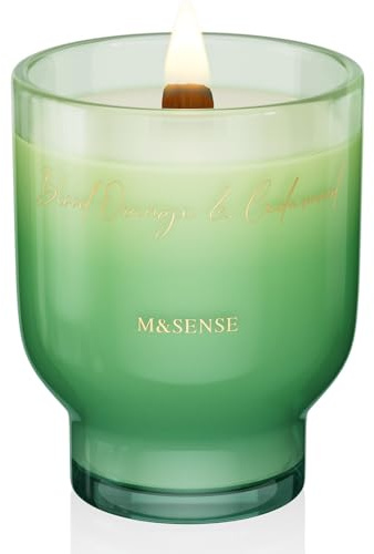 M&SENSE Duftkerze Groß Blutorange Zedernholz|Knisterkerze mit Holzdocht|470g 110 Stunden Lang Brennende Sojawachs Duftkerzen im Glas|Luxus Kerze Geschenk für Männer und Frauen