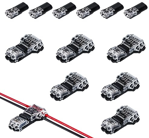 Tunejoy T Verbinder Niederspannung H Kabelverbinder Wasserdicht 2-Polig Kabel Steckverbinder Stecker Staubdicht für Auto Kabel 22-20AWG 12 Stück