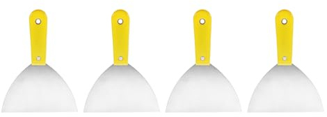 QUARKZMAN 4Pcs Couteau à Enduire en Acier au Carbone 6 Poignée en Plastique Étaler le Grattoir à Enduire Flex pour Papier Peint Grattage Peinture, Jaune