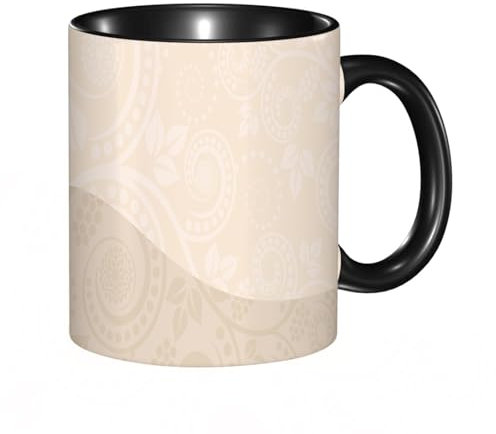 HRRASFAZF Tazza Caffe Latte Te in Ceramica,330 Ml,Tazza Divertente e Originale per Gli,tazza regalo,Avorio, Shabby Chic Ornamentale Floreale Foglie Curve Fiori Classico Femm