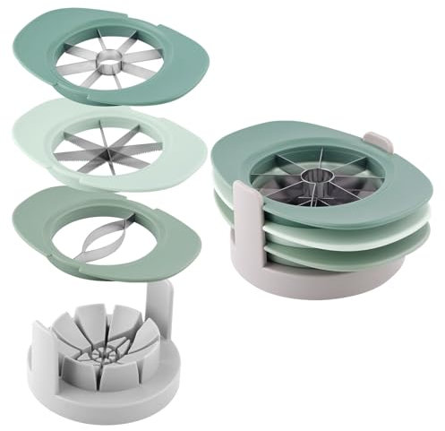Gosknor Cortador de Frutas y Verduras 4 en 1, Descorazonador Manzanas Acero Inoxidable 430 Verde para Tomates Gajos Herramienta de Cocina Multifuncional para Cortar Frutas y Verduras