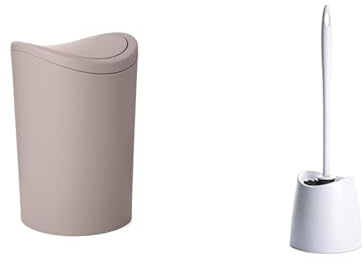 Tatay Papelera y Escobilla Baño | Papelera Baño con Tapa Basculante Taupe | Capacidad 6L | Escobilla WC Modelo Blanco | Material Resistente y 100% Reciclable | Fabricados en España