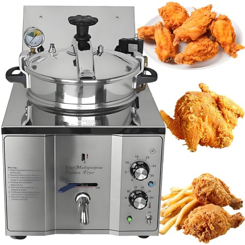 vnmudzeo Friggitrice A Pressione da Banco da 3000 W - Cestello da 16 L di Grande capacità, Controllo 0-200 °C, per Pollo Fritto, Snack Bar, Ristoranti